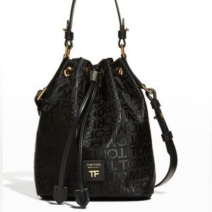 Authentic Tom Ford Black Monogram Drawstring Shoulder Bag